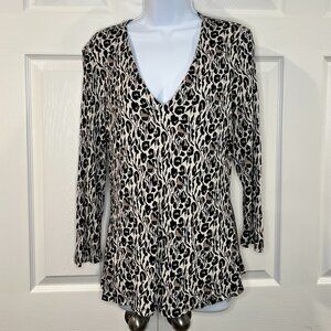 I.N.C. leopard print womens top long sleeve v-neck lightweight XL